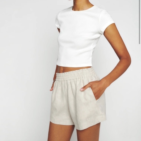 Reformation Women’s Mila Linen Short Oatmeal 2X - Picture 4 of 12